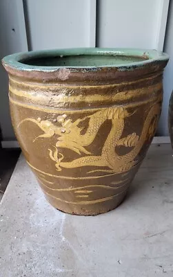 Lg Vintage Chinese Dragon Egg Pot Jardiniere Planter 19  Textured Dragon Pot • $695