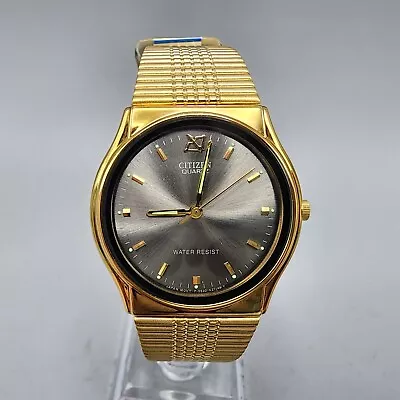 VTG Citizen Watch Men 30mm Gold Tone Gray Dial Round 5530-K06401 New Battery • $59.99