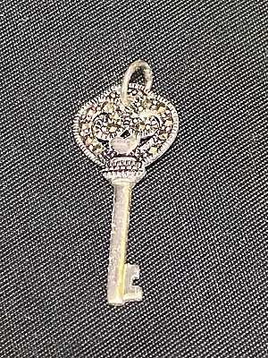 Vintage 925 Sterling Silver Marcasite Key Charm Or Pendant 1.25” • $32.99