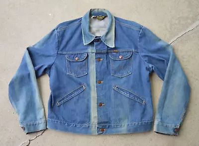 Vtg. Wrangler No Fault Denim Jacket Men's Sz 46  14 Oz Blue Made In USA Faded • $59.95