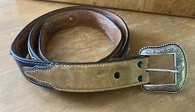 Nocona Mens SZ 42 Western Belt Black/brown Leather Conchos Worn • $15