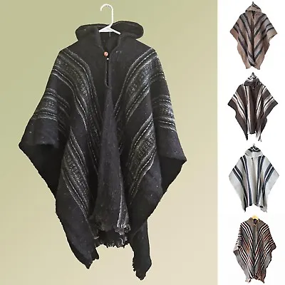 Llama Wool Mens Cape Hooded Poncho Coat Jacket Handwoven Otavalo Ecuador Jedi • $87.06