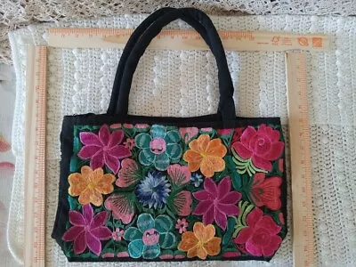 Traditional Mexican Hand-embroidered Bag Tote Multicolor Floral Pattern • $19