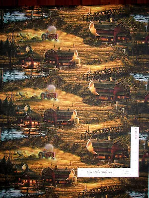 Farmhouse Barn Tractor Cotton Fabric Homestead Retreat Benartex 23  Length • $7.39