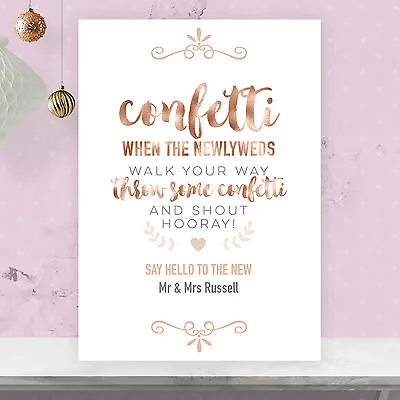 £4.75 • Buy Personalised Wedding Confetti Basket Sign Poster Rose Gold Effect & Peach RG11