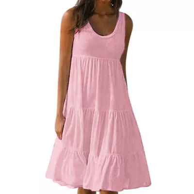 Women's Summer Smock Dress Ladies Casual Holiday Beach Baggy Frill Mini Sundress • $14.32