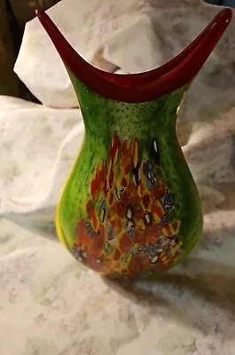 GORGEOUS LARGE Murano Art Glass Flat Vase  & Multi Color Millefioriend Of Day • $150