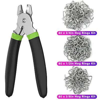 240Pcs Straight Hog Ring Pliers 3/4 1/2 3/8 Inch Rings Kit Upholstery Seat Cover • $15.98