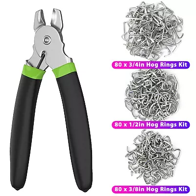 Straight Hog Ring Pliers 240Pcs 3/4 1/2 3/8 Inch Rings Kit Upholstery Seat Cover • $17.48