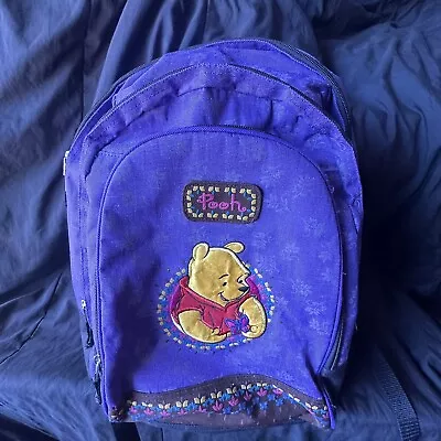 Vintage Disney Winnie The Pooh Medium Youth Backpack Purple Butterflies Floral • $25.99