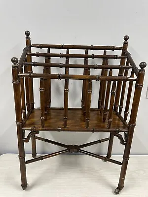 1950's Vintage Turned Oak Faux Bamboo Canterbury Reviewer Magazine Rack • $219