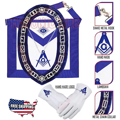 Masonic Blue Lodge Master Mason 100% Lambskin Apron & Working Tools Chain Collar • $79.99