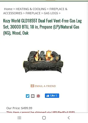 New Kozy World Gld2456t Vent Free 24  Dual 30k Btu Natural Gas Logs 3232931 • $479