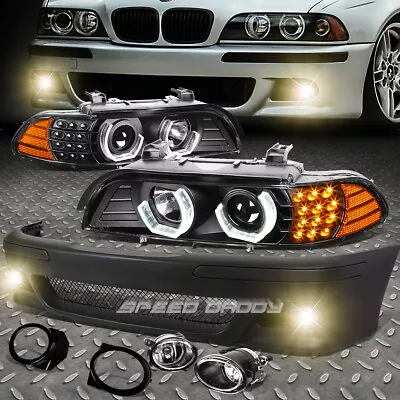 Black 3d Halo Projector Headlight+m5 Front Bumper+fog Light For 96-03 Bmw E39 • $497.43