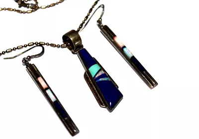 Native American MTT Sterling Silver Lapis Turquoise Opal Necklace Earrings CT • $14.99