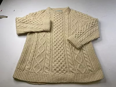 Vintage Irish Kelly Knitwear Ivory Wool Cable Knit Fishermen Knit Sweater Aran • $29.99
