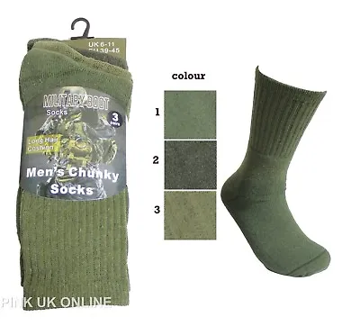 Mens Military Army Green 3 Pairs Boot Socks UK Size 6-11 EU 39-45 • £5.90