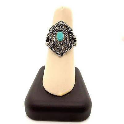 Designer Sterling Silver Turquoise Marcasite Size 8 Ring! 133  • $42.99