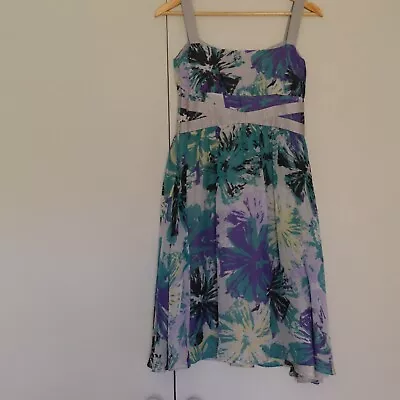 $25 • Buy David Lawrence Silk Women's Dress Size 8. Green, Purple And Silver