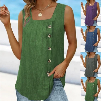 £10.39 • Buy Womens Button Up Blouse Tops T-shirts Ladies Solid Strappy Tank Cami Pullover