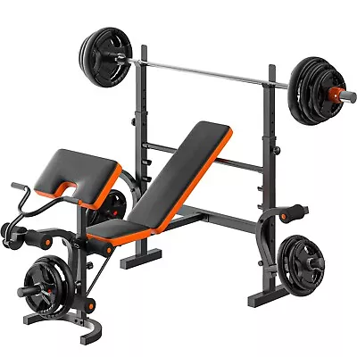 Adjustable Weight Bench Bench Press With Squat Rack Olympic For Home Gym Black • $159.99