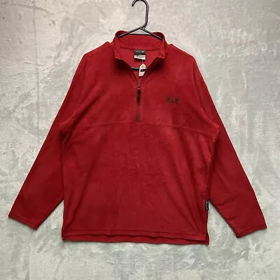 Jack Wolfskin 1/4 Zip Fleece Men’s Large Red Logo Outdoors Hiking • £15.24