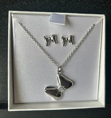 Minnie Mouse Silver Plated Bow Necklace In Presentation Box FREE DELIVERY • £13.50