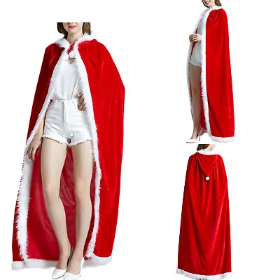 Women's Christmas Robe Coat Santa Claus Cloak Cape Mrs Hooded Xmas Costume • $6.11