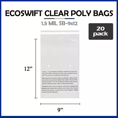 20 9x12 EcoSwift Self Seal Suffocation Warning Clear Poly Bags Free Shipping • $3.88