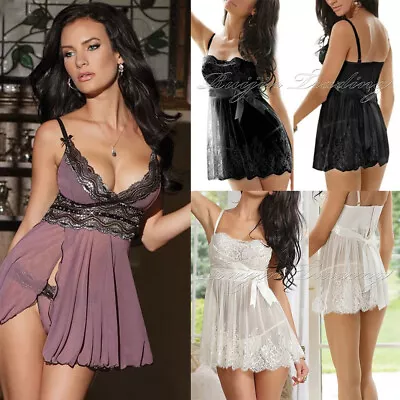 Women Ladies Sexy Valentine Lingerie Lace Babydoll Underwear Nightwear Sleepwear • £5.99