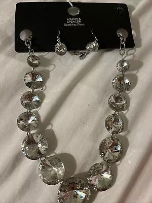 Marks And Spencer Sparkling Glass Necklace And Earrings Nwt • £4