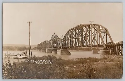 Pierre South Dakota SD C&NW Railroad Bridge Real Photo Postcard RPPC C1910 • $17
