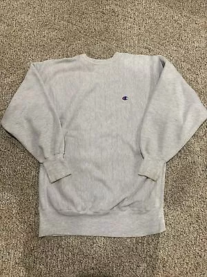 VINTAGE Champion Sweatshirt Mens 2XL XXL Gray Crewneck Reverse Weave 90s Logo • $9.99