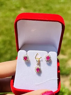 Ruby Jewelry Set With  Real Diamonds Including Certificate From Gemologist • $915