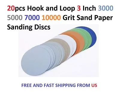 20pcs Hook And Loop 3 Inch 3000 5000 7000 10000 Grit Sand Paper Sanding Discs • $15.99