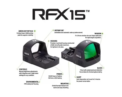 Viridian Rfx 15 Green Dot Reflex Sight – Shield Footprint 981-0019 • $91