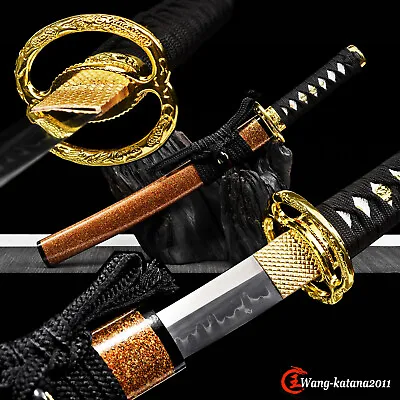 20'' Gold Musashi Tanto Clay Tempered T10 Mini Knife Sharp Japanese Short Sword • $115