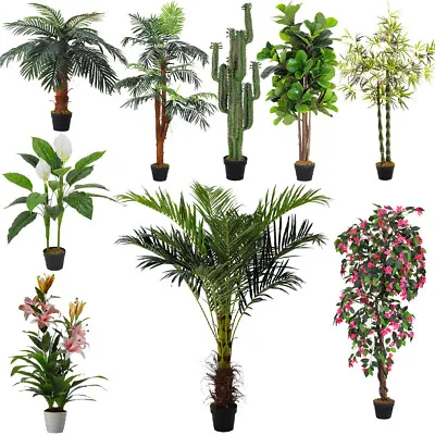 Large Plastic Artificial Plants In Pots Faux Potted Tree Fake Home Garden Decor • £34.95