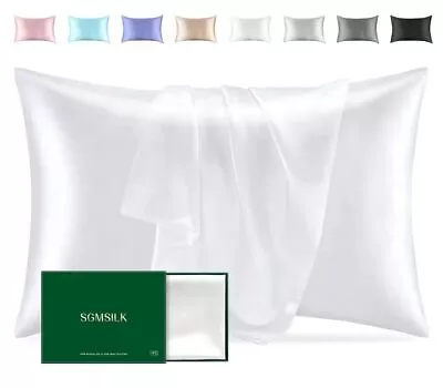 SGMSILK 22 Momme Mulberry Silk Pillowcase Hidden Zipper White Queen 20 X30  • $14.99
