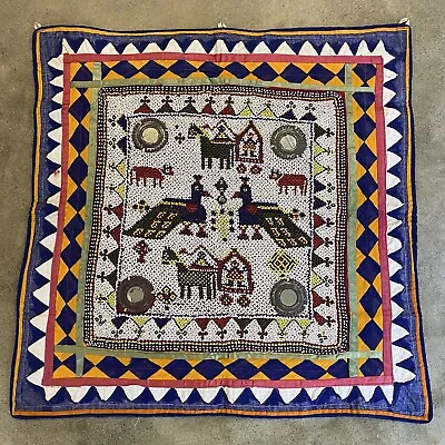 Vintage Beaded Embroidery Rabari Ethnic Quilted Wall Tribal Folk Art • $189.99
