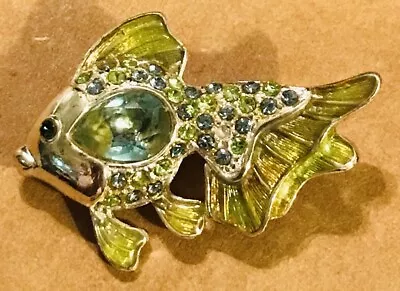 Vintage Monet Silver Blue Belly Fish Pin Brooch Enamel And Rhinestones • $18.70