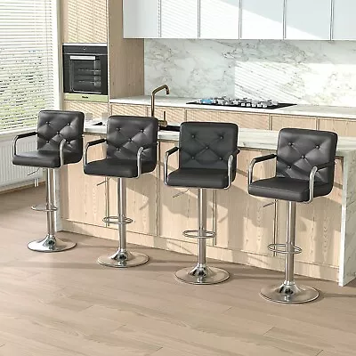 Set Of 4 Bar Stools Adjustable Counter Height W/Back Arms Swivel Leather Chairs • $229.99