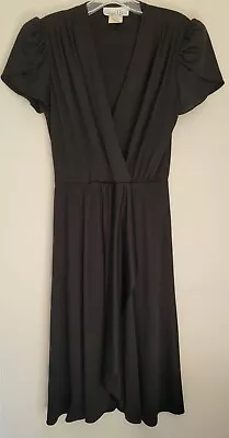 Vintage 80s Alison Peters Women Little Black Dress Sz 8 Black Ruffle Sleeves • $14