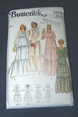 Vintage Butterick Pattern 5938 Bridal Gown Wedding Bridesmaid Dress Misses 16 UC • $16.79