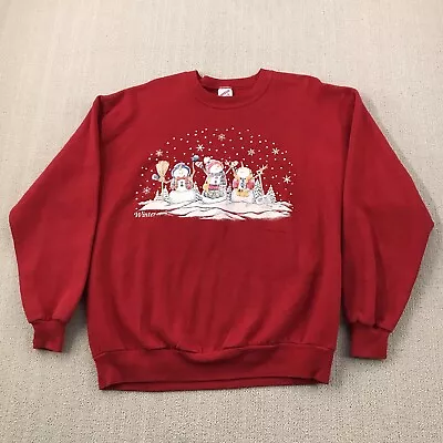 Vintage Snowman Sweater Men's Extra Large Red JERZEES Pullover Winter USA 90s • $17.42