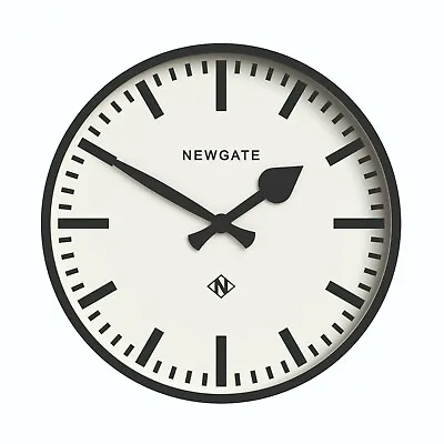 Wall Clock Round Station Dial Home Office Kitchen Modern Plastic Black Newgate • £29.99