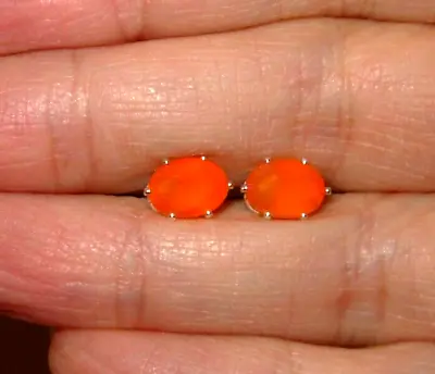 Mexican Fire Opal Earrings All Natural Earthmined Big 8x6mm Bright Orange Gems! • $103.49