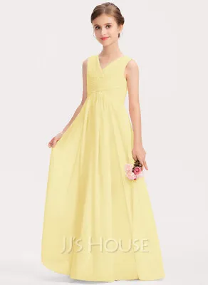 £39.99 • Buy Kids Girl A-Line V-neck Floor-Length Chiffon Junior Bridesmaid Dress With Ruffle
