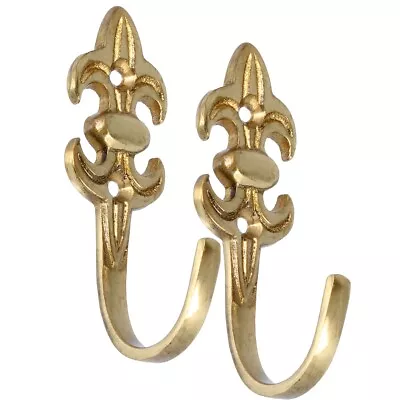 £6.38 • Buy 2 X Large Brass Curtain Tie Backs Hooks FLEUR DE LYS Tassel Rope Sash Ring Hook
