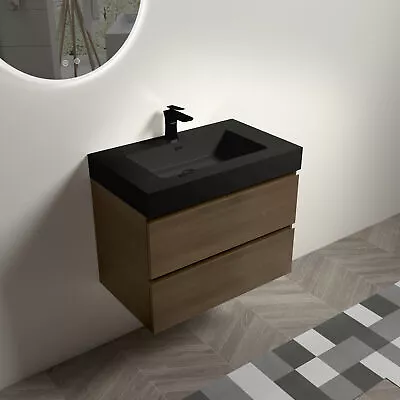 30 Dark Oak Bathroom Vanity W/Black SinkWall Mounted Bathroom Vanity For Modern • $549.75